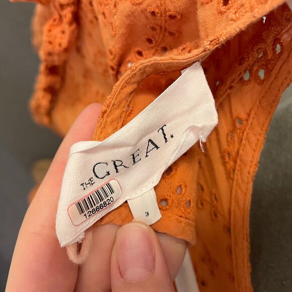 The Great. Orange Ruffle Eyelet Top size 3 (medium/large) - Picture 3 of 7
